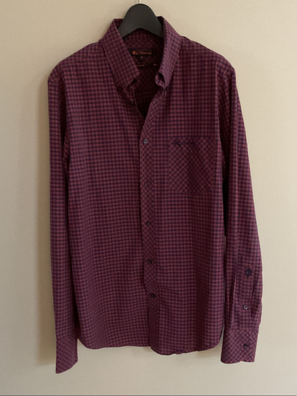Ben Sherman Maroon and Black Micro Check Button-Down Shirt